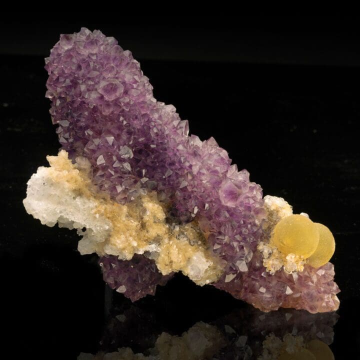 Amethyst Stalactite with Botryoidal Fluorite and Calcite (The High Heel)