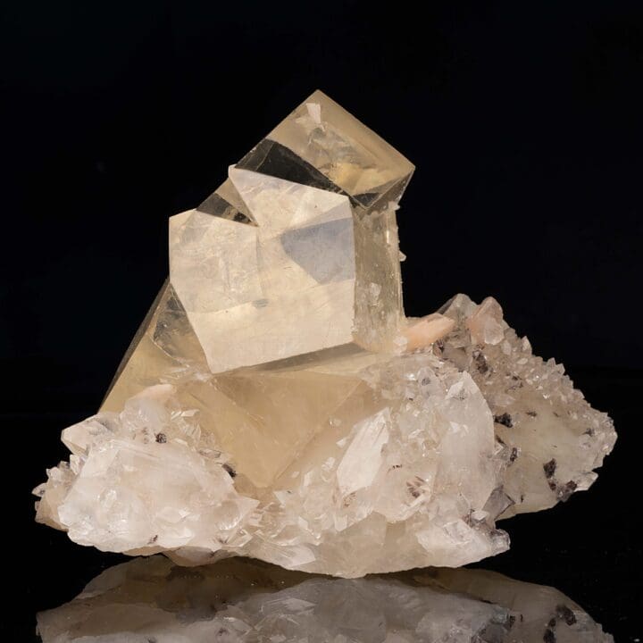 Golden Calcite on Apophyllite with Stilbite From India - Image 2