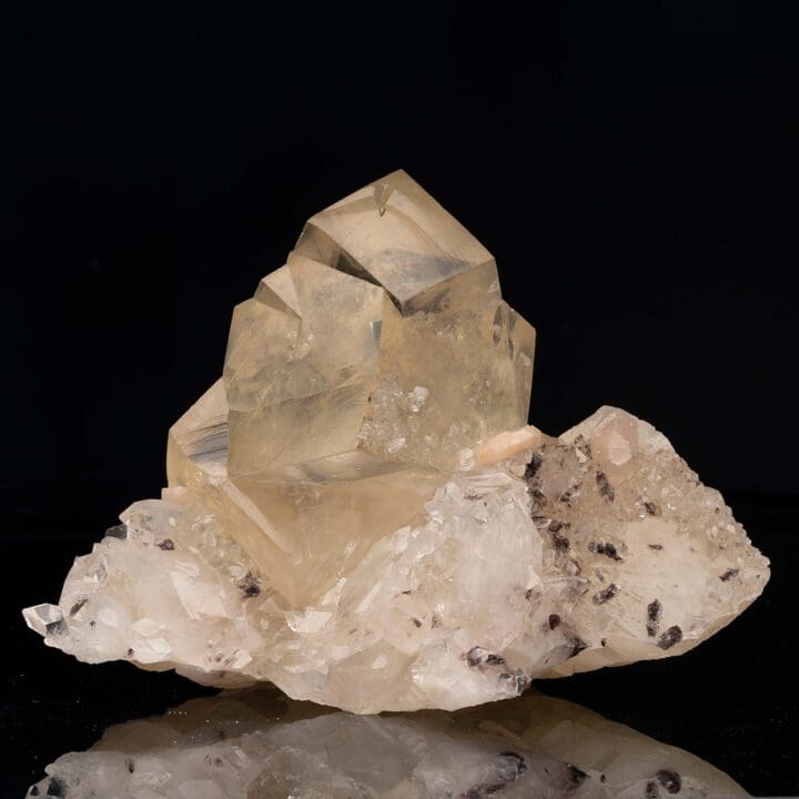 Golden Calcite on Apophyllite with Stilbite From India - Image 4
