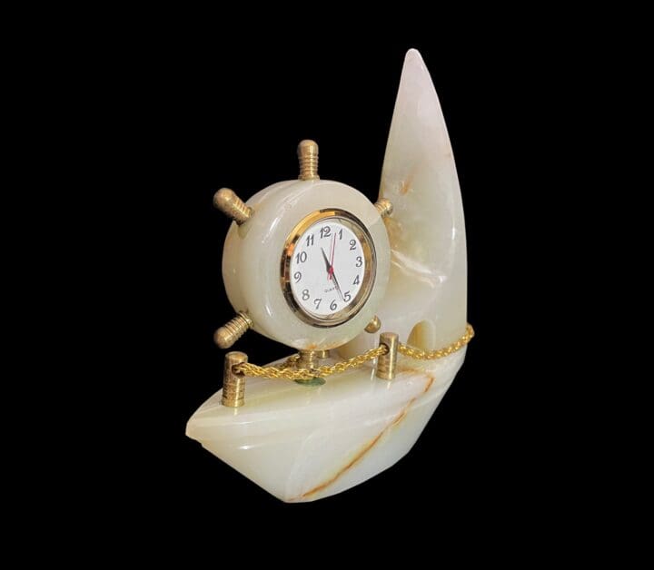 Banded White Onyx Nautical Sailboat Clock - Image 2