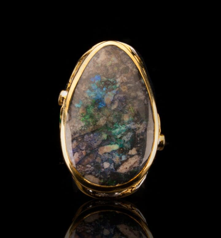 Matrix Opal, Emerald, and Sapphire Ring