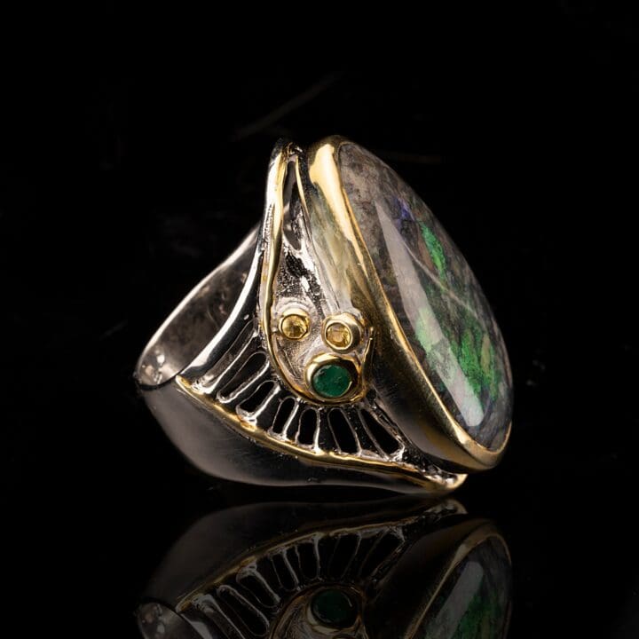 Matrix Opal, Emerald, and Sapphire Ring - Image 2
