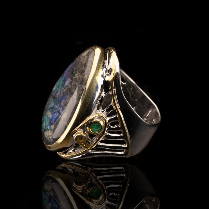 Matrix Opal, Emerald, and Sapphire Ring - Image 3