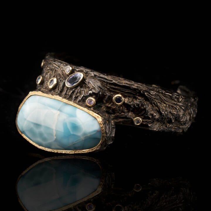 Larimar, Tanzanite, and Sapphire Adjustable Cuff Bracelet - Image 2