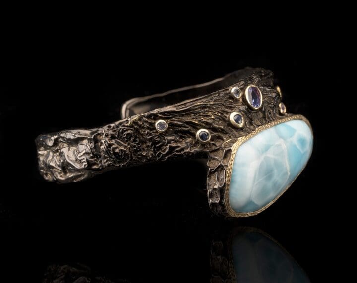 Larimar, Tanzanite, and Sapphire Adjustable Cuff Bracelet - Image 3