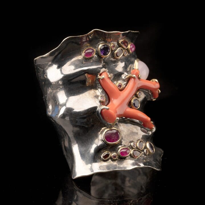 Coral and Gemstone Adjustable Cuff Bracelet - Image 2