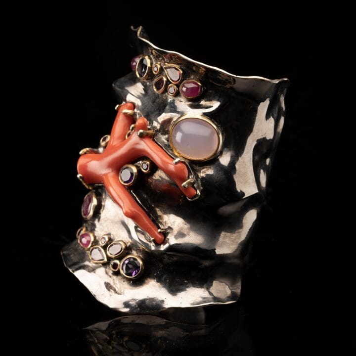 Coral and Gemstone Adjustable Cuff Bracelet - Image 3