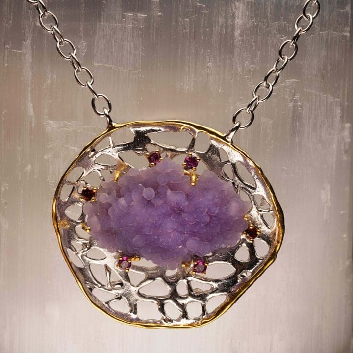 Druzy Grape Agate, Rhodolite, and Garnet Necklace