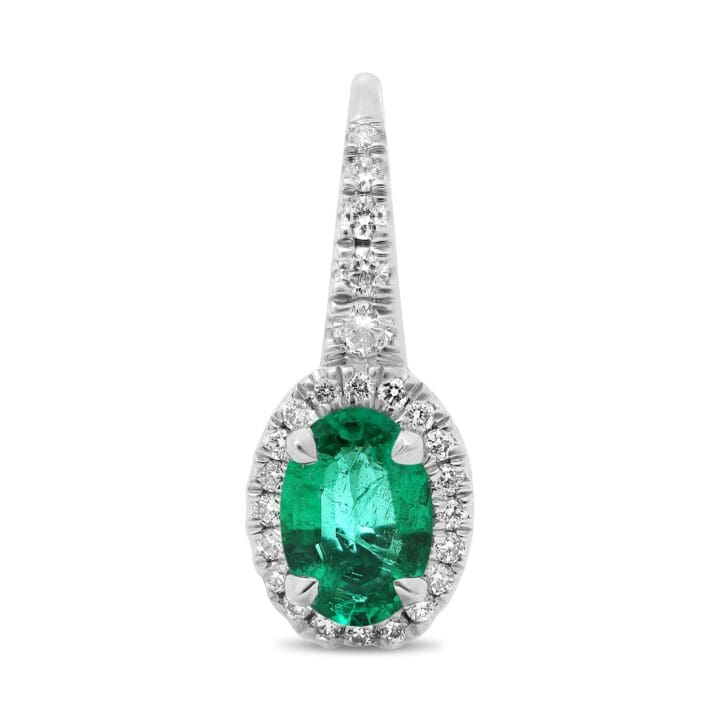Oval Emerald Halo Drop Earrings - Image 2