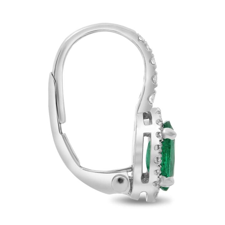 Oval Emerald Halo Drop Earrings - Image 3