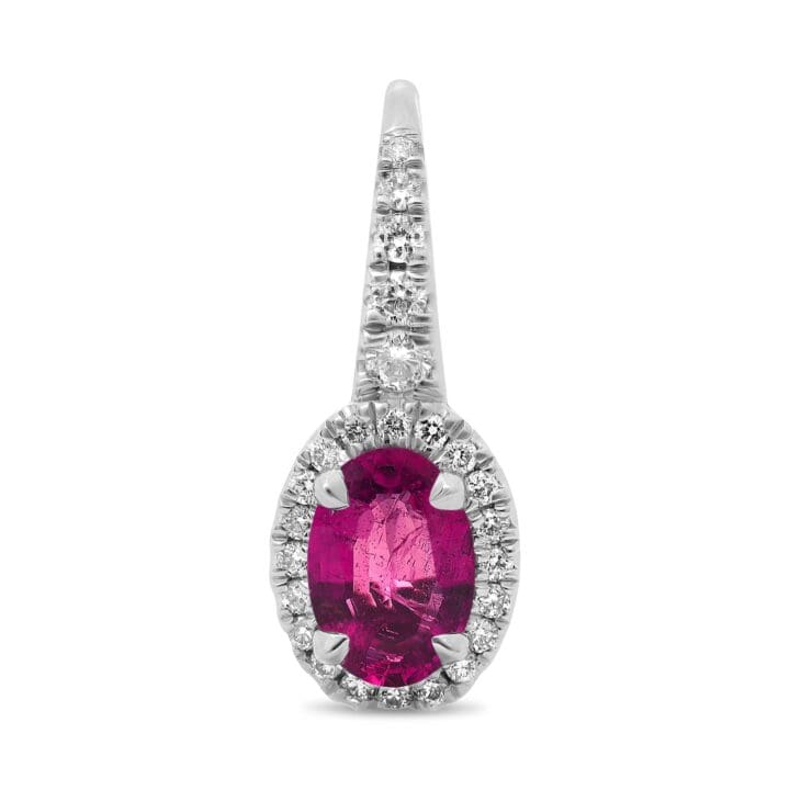 Oval Pink Sapphire Halo Drop Earrings - Image 2