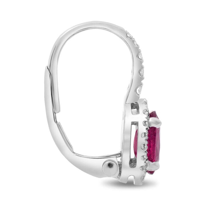 Oval Pink Sapphire Halo Drop Earrings - Image 3