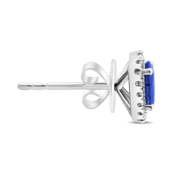Oval Sapphire Halo Stud Earrings - Image 3