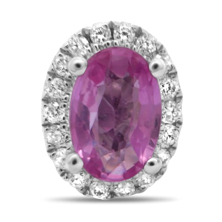 Oval Pink Sapphire & Diamond Halo Stud Earrings - Image 2
