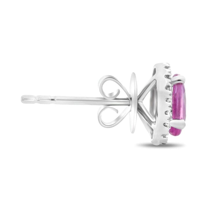Oval Pink Sapphire & Diamond Halo Stud Earrings - Image 3
