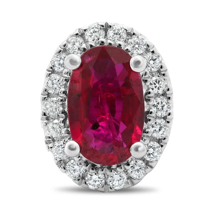 Oval Ruby Halo Stud Earrings - Image 2