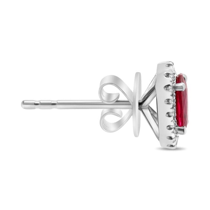 Oval Ruby Halo Stud Earrings - Image 3