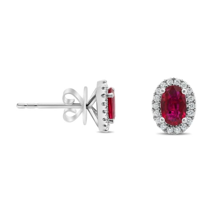 Oval Ruby Halo Stud Earrings