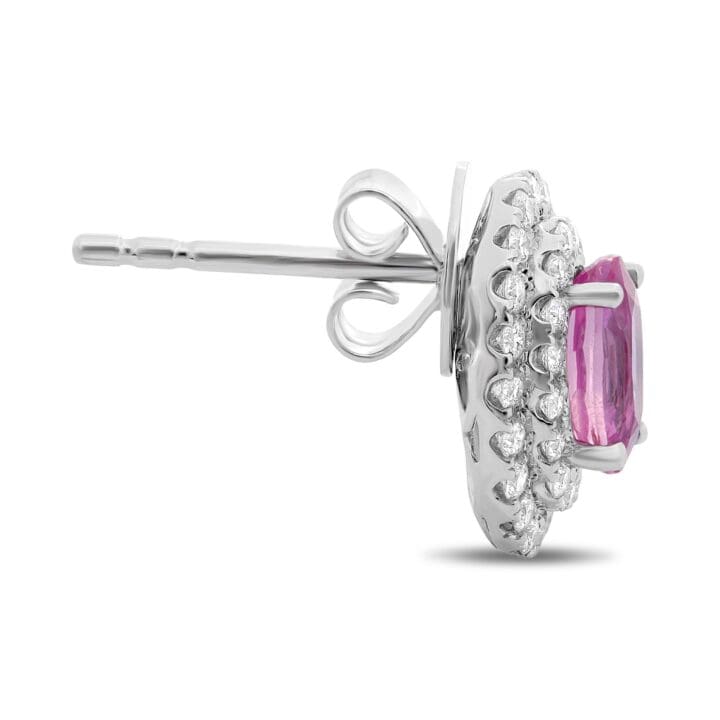 Oval Pink Sapphire Double Halo Stud Earrings - Image 3