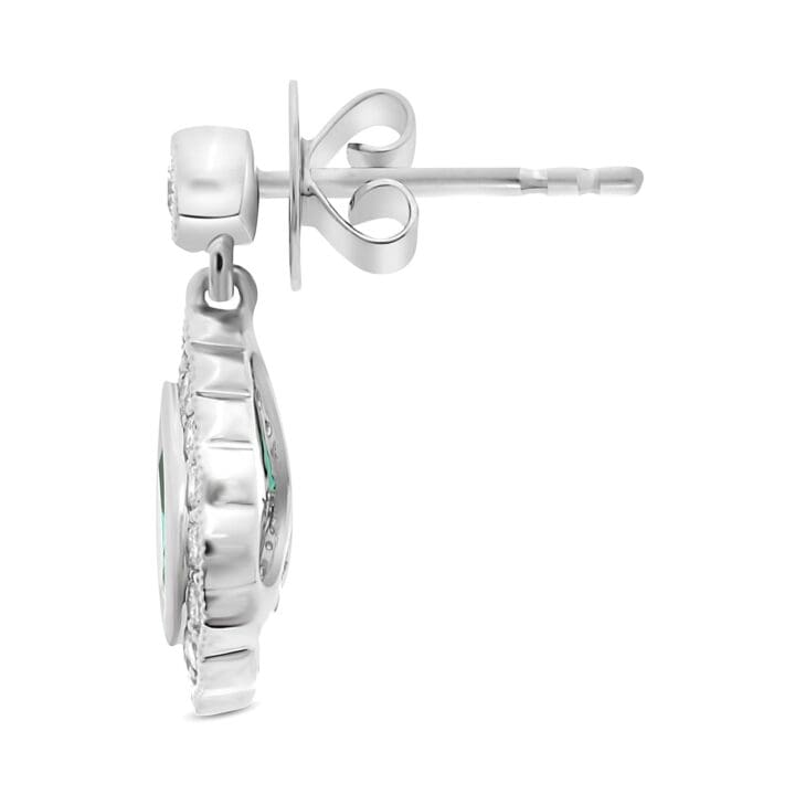 Pear-shaped Emerald Milgrain Halo Earrings - Image 3