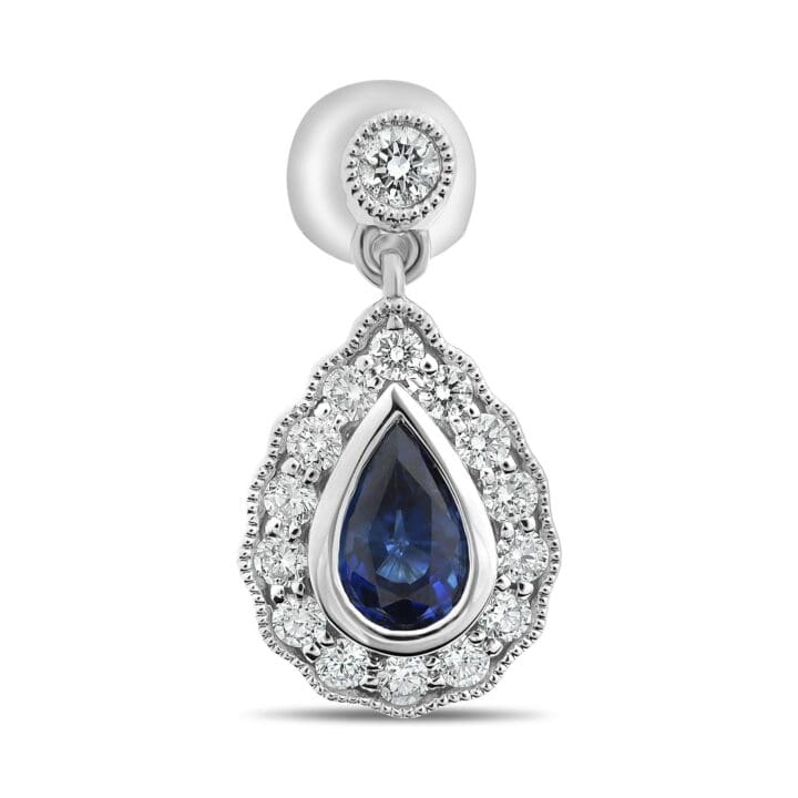 Pear-shaped Sapphire Halo Drop Stud Earrings - Image 2