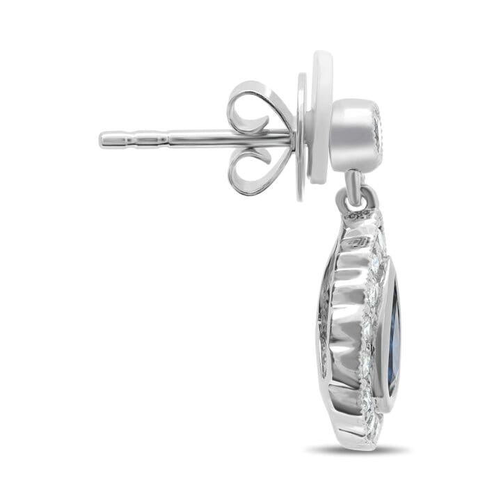 Pear-shaped Sapphire Halo Drop Stud Earrings - Image 3