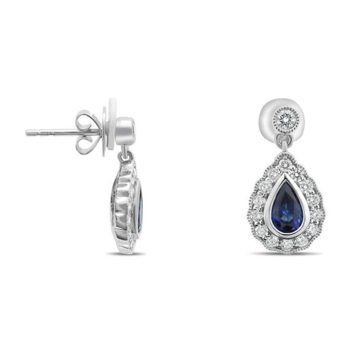 Pear-shaped Sapphire Halo Drop Stud Earrings