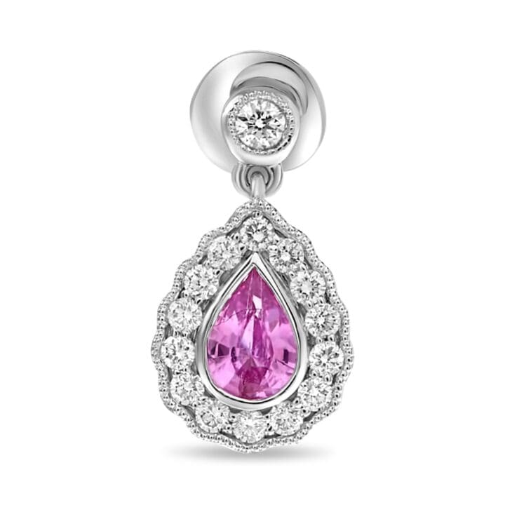 Pear-shaped Pink Sapphire Milgrain Halo Stud Earrings