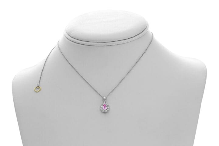 Pear-shaped Pink Sapphire Halo Necklace - Image 2