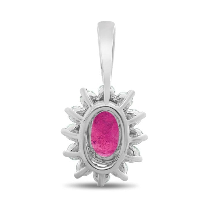 White Gold Oval Pink Sapphire Halo Pendant - Image 3