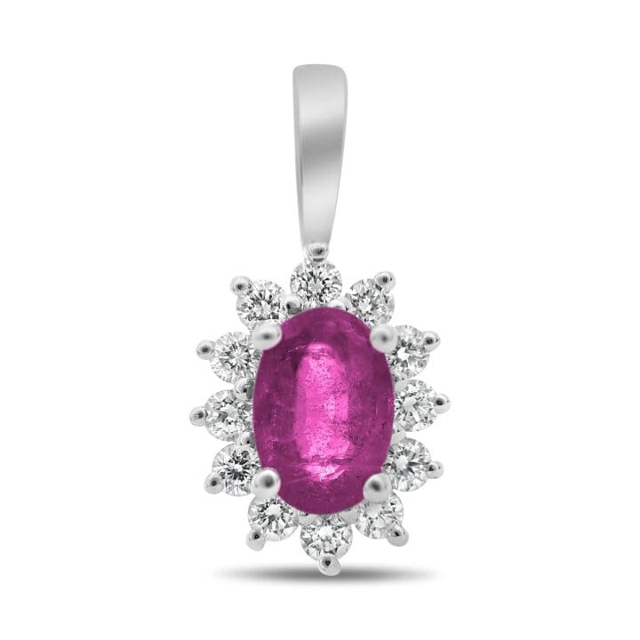 White Gold Oval Pink Sapphire Halo Pendant