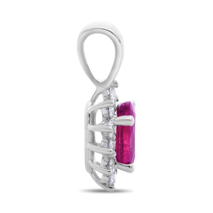 White Gold Oval Pink Sapphire Halo Pendant - Image 2