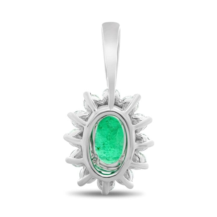 White Gold Oval Emerald Halo Pendant - Image 3