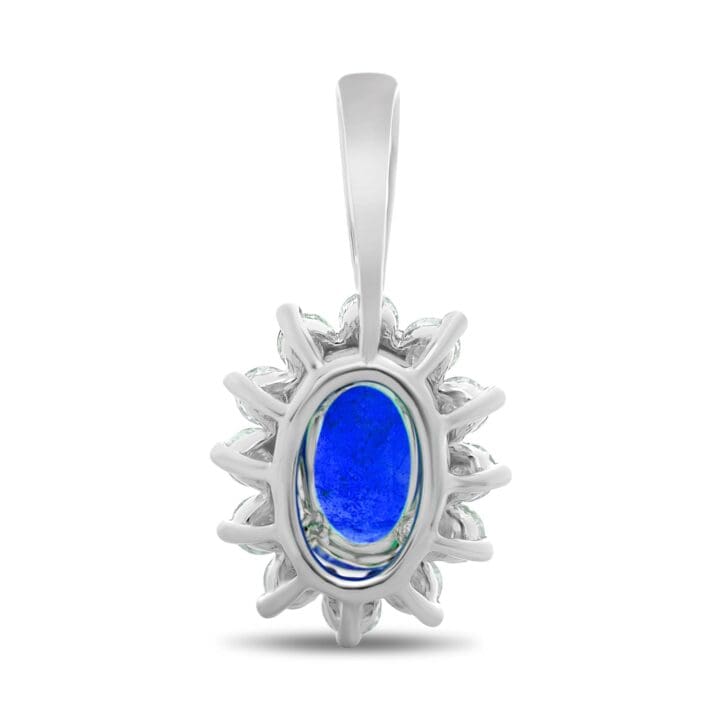 White Gold Oval Blue Sapphire Halo Pendant - Image 3