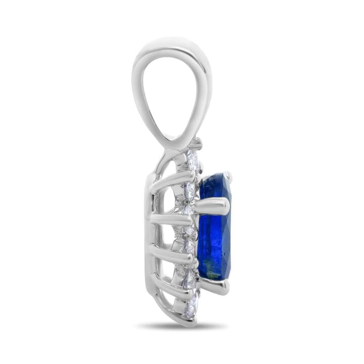 White Gold Oval Blue Sapphire Halo Pendant - Image 2