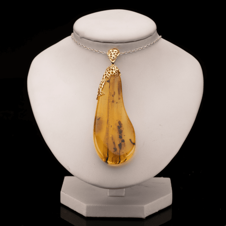 Ornate Baltic Amber with Mosquito Pendant