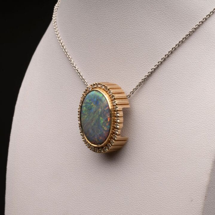 Australian Fire Opal and Diamond Pendant - Image 2