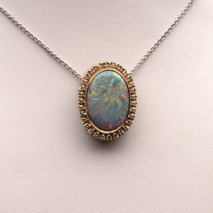 Australian Fire Opal and Diamond Pendant