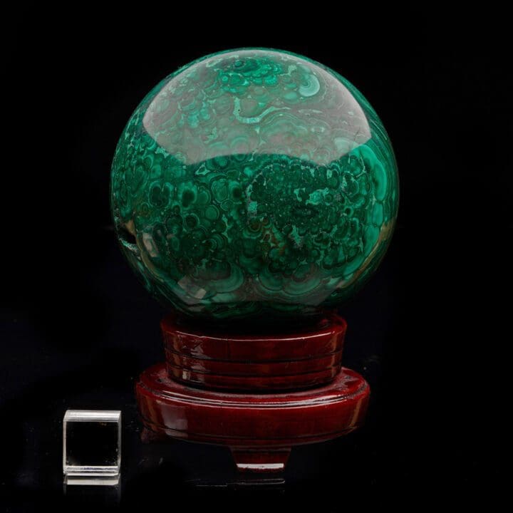 5-1/2" Diameter Malachite Sphere on Carved Wooden Stand II - Image 6