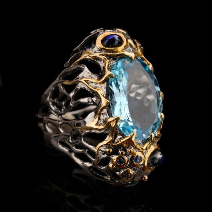 Blue Topaz, Spectrolite, and Sapphire Ring - Image 2