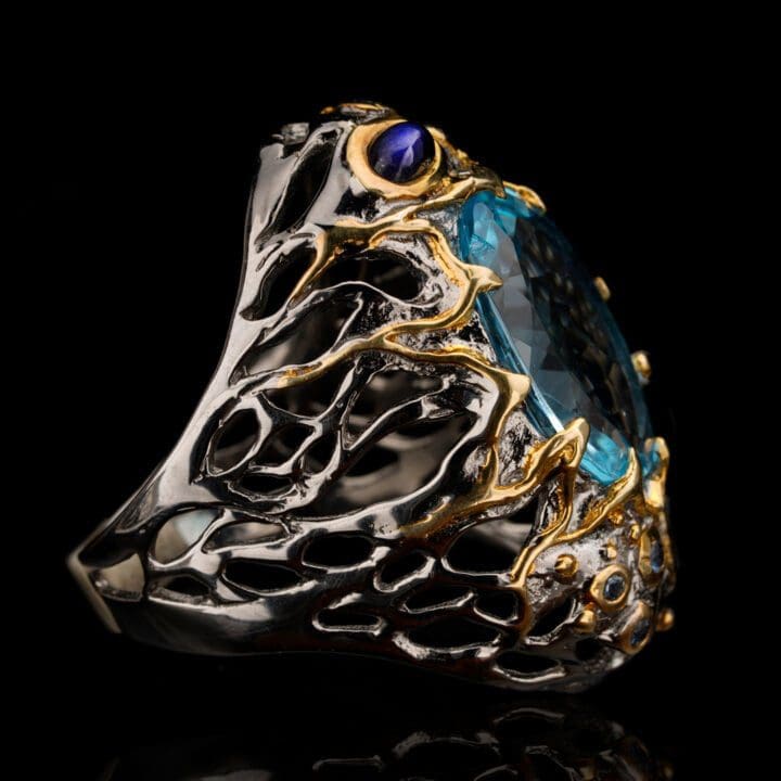 Blue Topaz, Spectrolite, and Sapphire Ring - Image 3