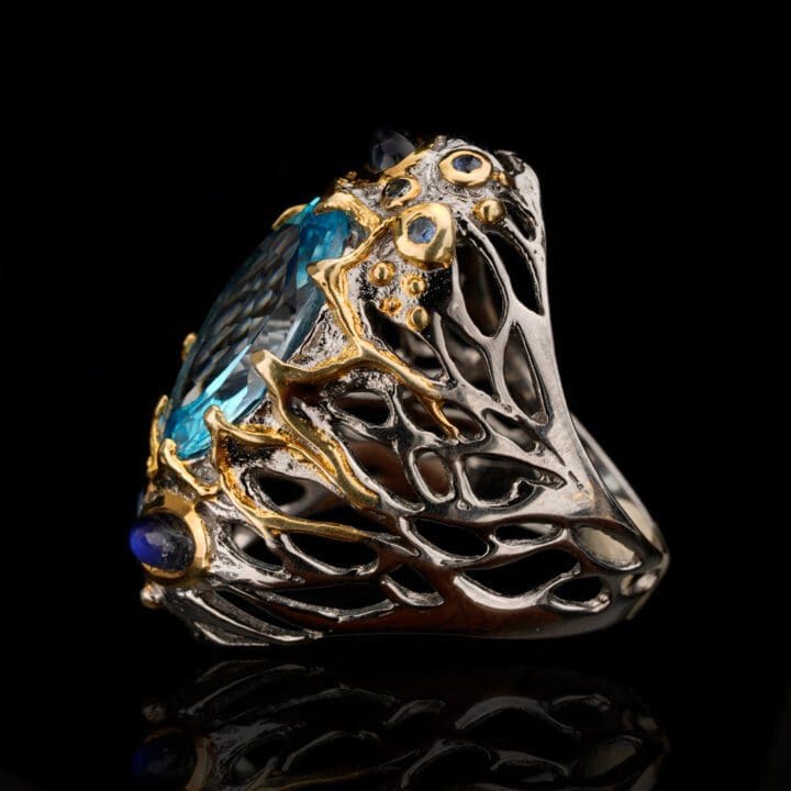 Blue Topaz, Spectrolite, and Sapphire Ring - Image 4