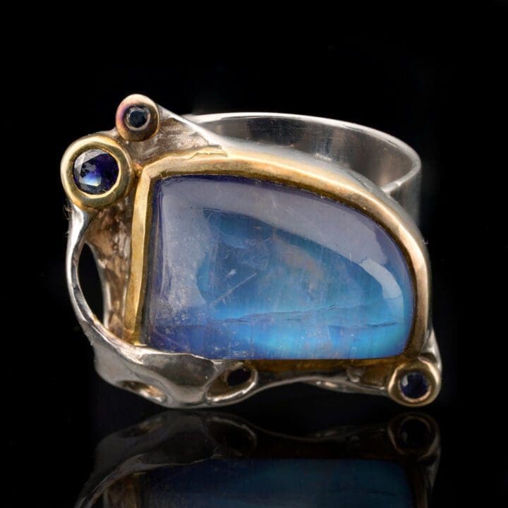 Spectrolite and Blue Sapphire Ring