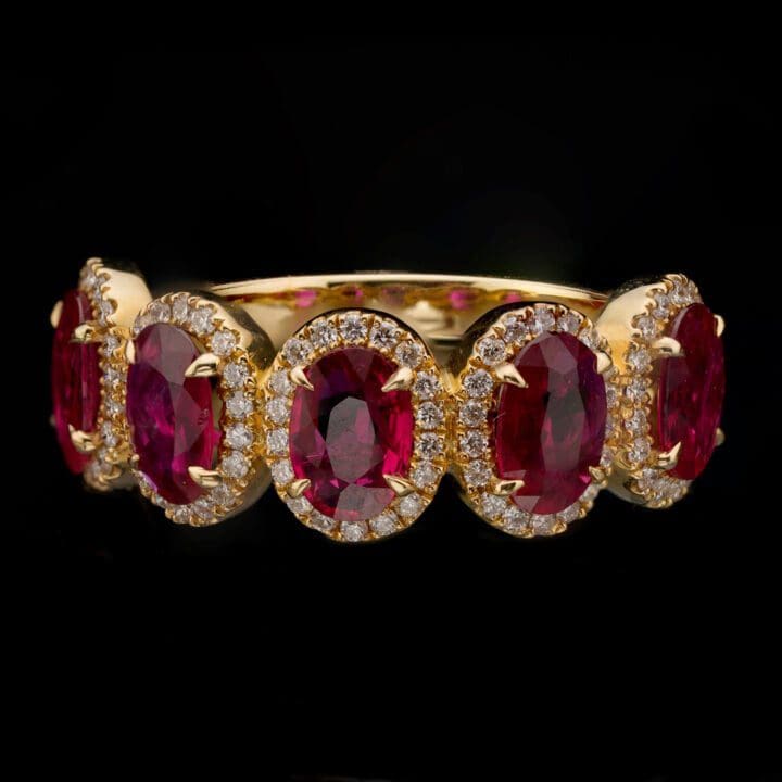 Rubies and Diamonds 18 Karat Yellow Gold Half Eternity Band