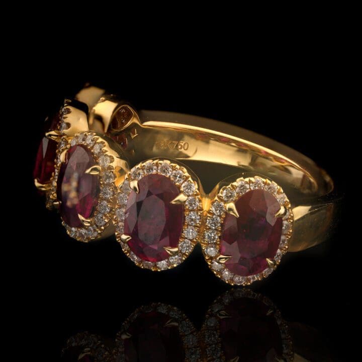 Rubies and Diamonds 18 Karat Yellow Gold Half Eternity Band - Image 4