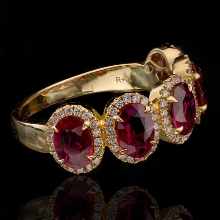 Rubies and Diamonds 18 Karat Yellow Gold Half Eternity Band - Image 2
