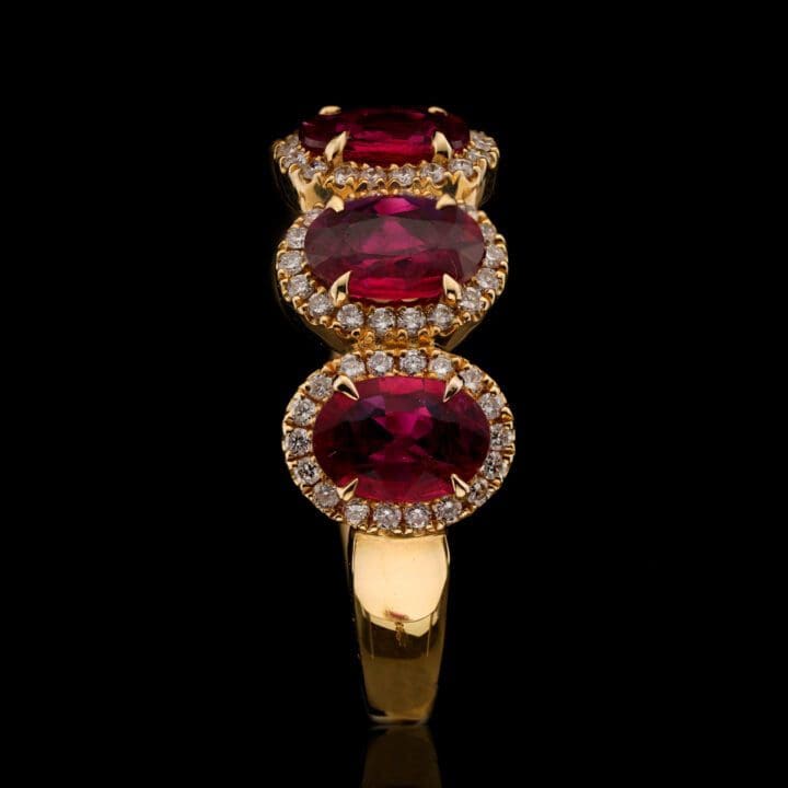Rubies and Diamonds 18 Karat Yellow Gold Half Eternity Band - Image 3