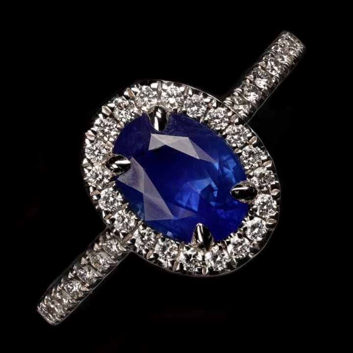 Sapphire and Diamonds Single Halo Ring - Image 4