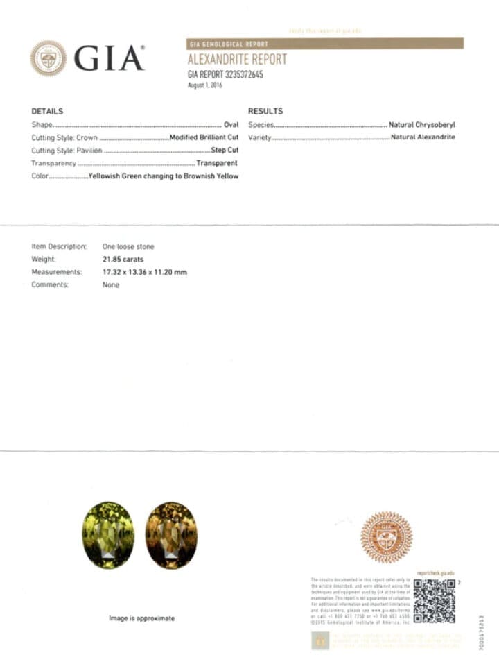 GIA Certified 21.85 Carat Natural Color Change Alexandrite - Image 7