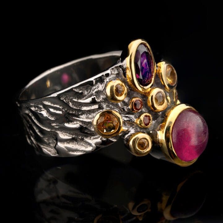 Ruby, Rhodolite, and Sapphire Ring